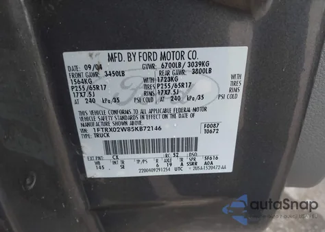 2005 Ford F-150 Stx/Xlt z USA, uszkodzony, nr VIN 1FTRX02W85KB72146